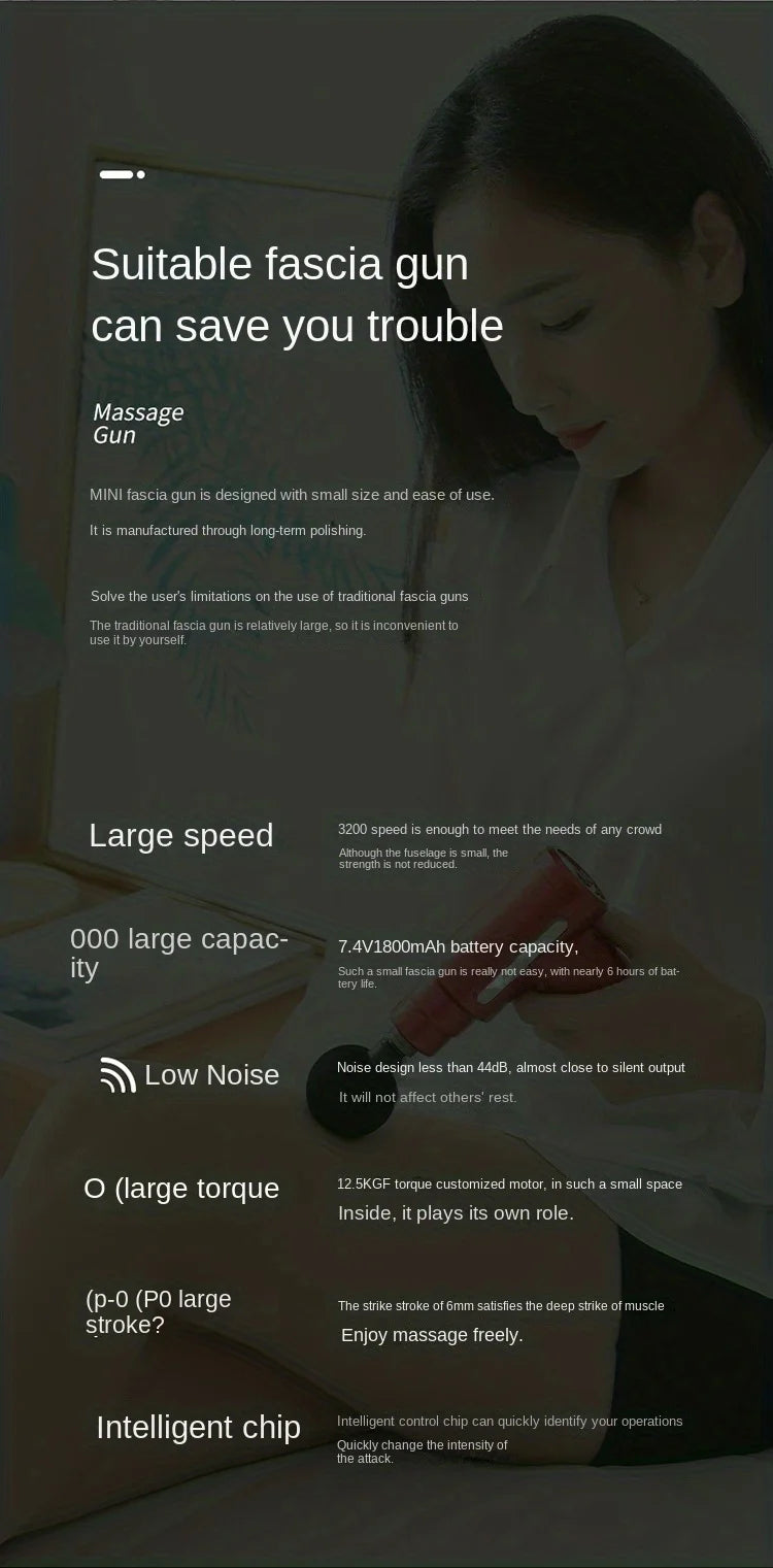 Handheld Deep Muscle Massage Gun | 6 Modes & 6 Speeds | Compact Design for Body, Back & Neck
