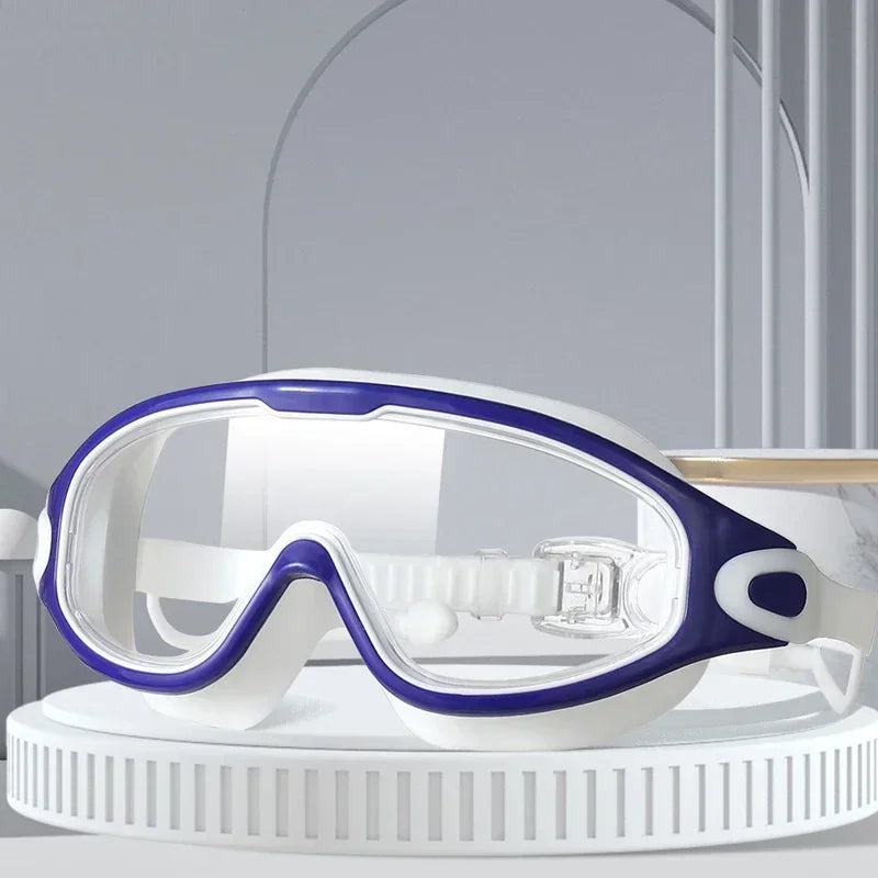 Big Frame Swimming Goggles Adults with Earplugs Swim Glasses Professional HD Anti-fog Goggles Silicone Eyewear Men Women