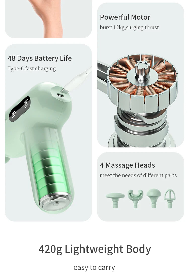 Deep Tissue Percussion Massage Gun — 6-Speed with 4 Massage Heads