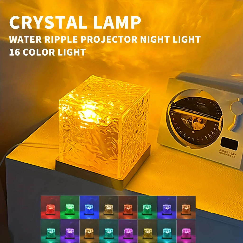 RGB Crystal Water Ripple Desk Lamp — 16-Color LED Night Light with Remote & USB Charging