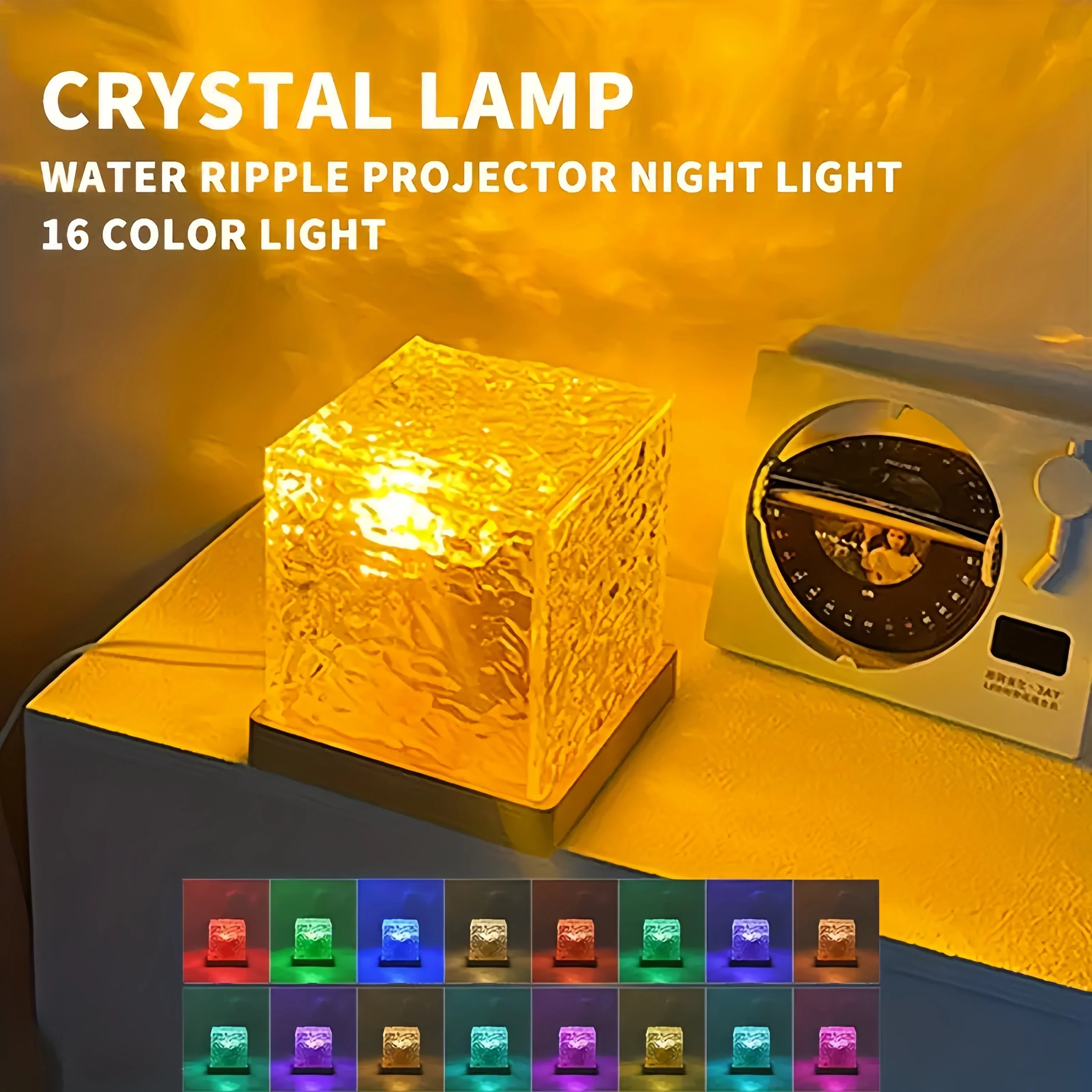 RGB Crystal Water Ripple Desk Lamp — 16-Color LED Night Light with Remote & USB Charging