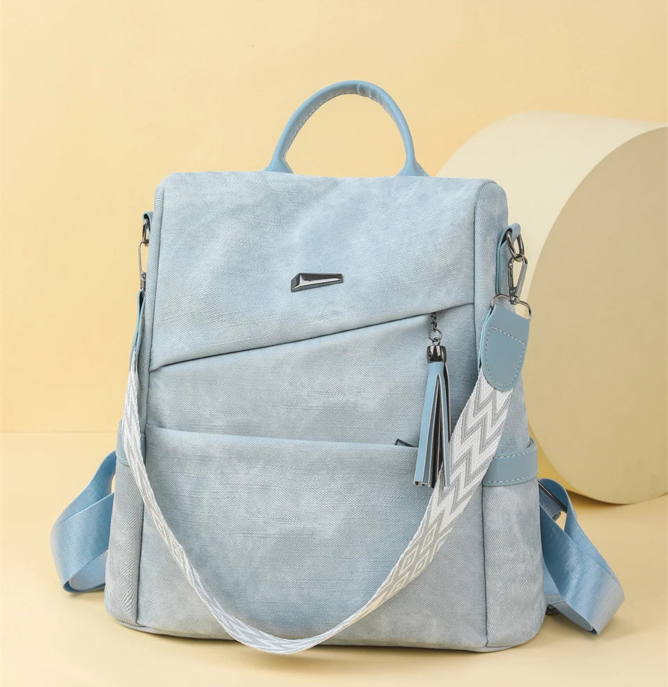 Women's PU Leather Backpack - Large Capacity Fashion Daypack with Tassel