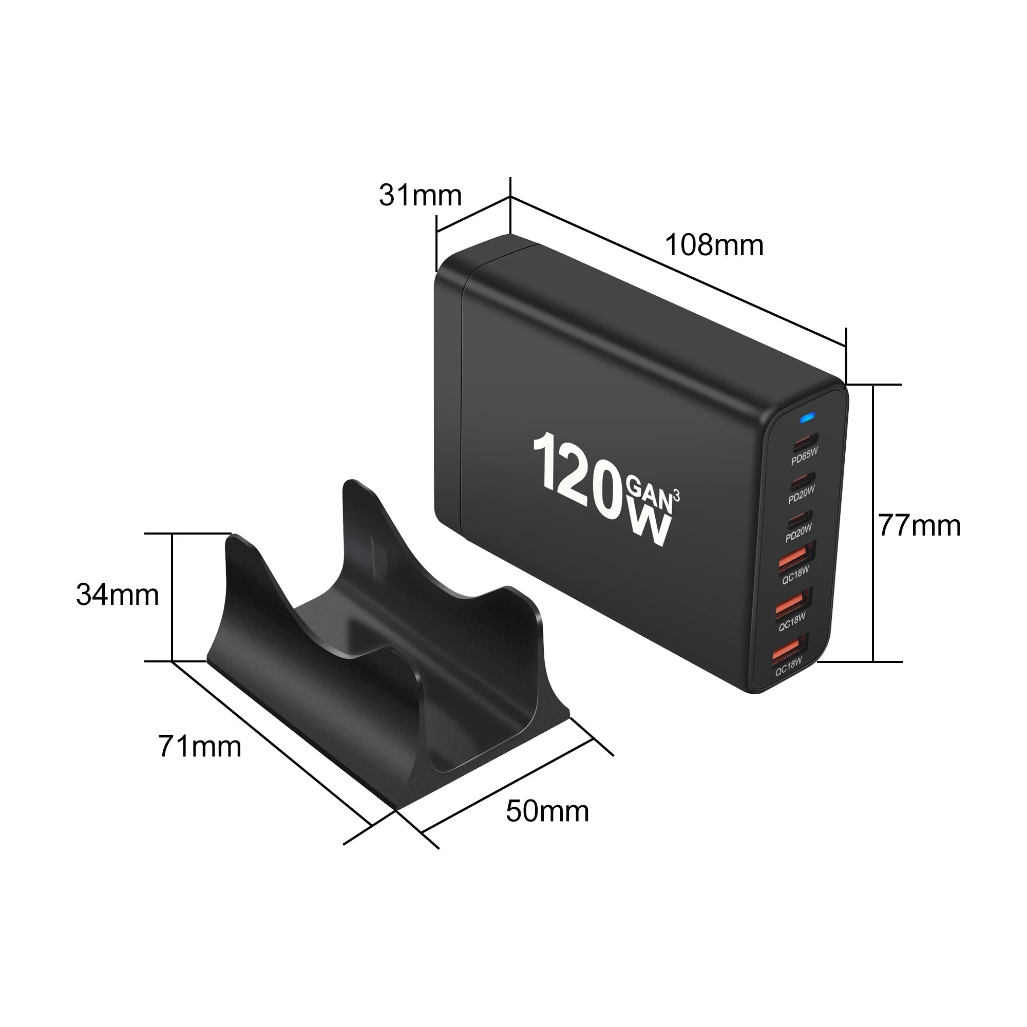120W GaN 6-Port Charging Station — USB-C PD & USB-A Fast Charge Hub for iPhone, Samsung, Laptop & More