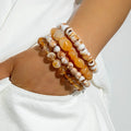 4-Piece Bohemian Beaded Bracelet Set – Multi-Layered Acrylic Stacking Bracelets for Women