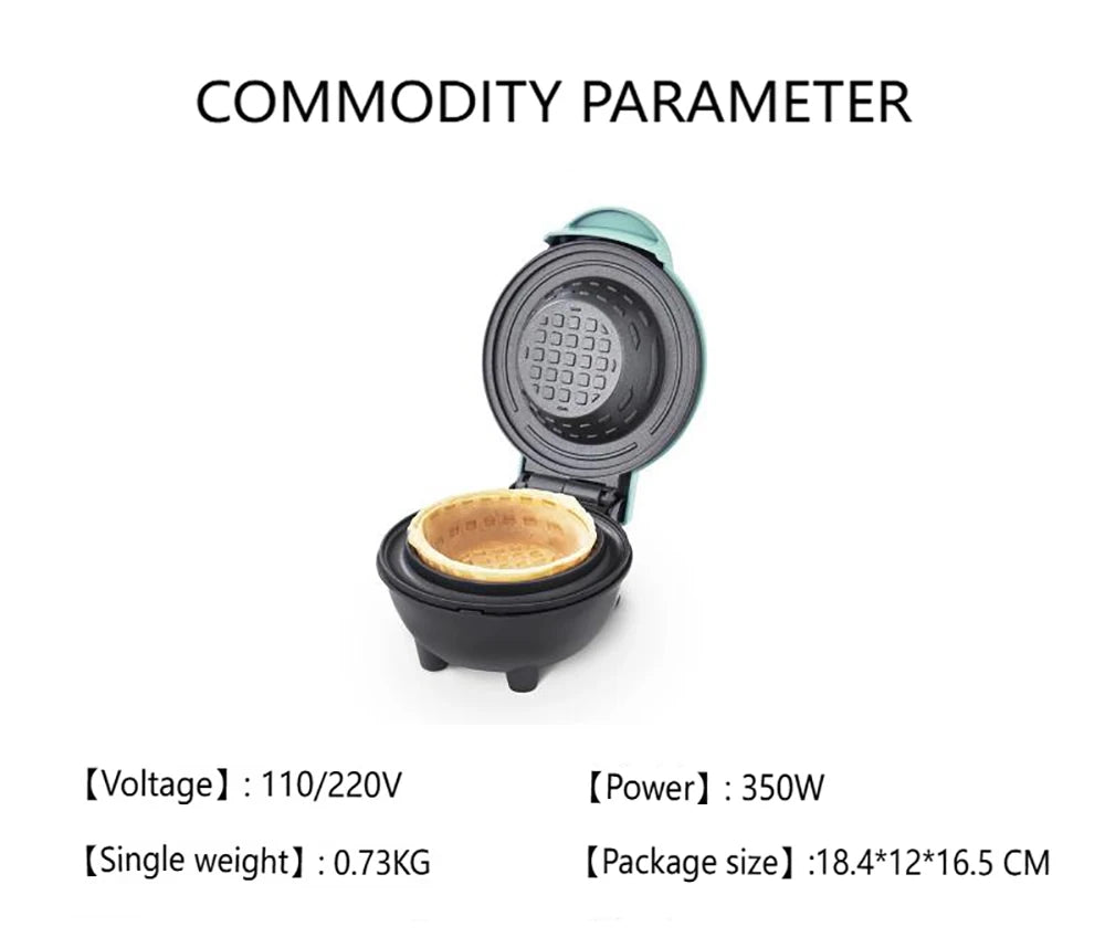 Mini Waffle Bowl Maker – 4-in-1 Breakfast Machine for Waffles, Egg Tarts, Ice Cream Bowls & Egg Rolls