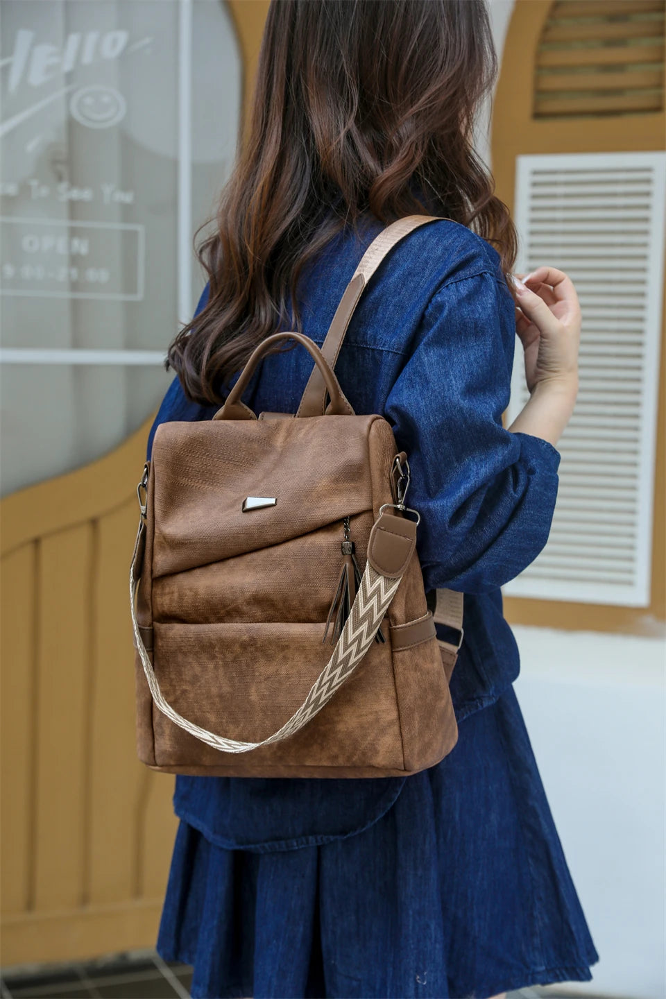Women's PU Leather Backpack - Large Capacity Fashion Daypack with Tassel