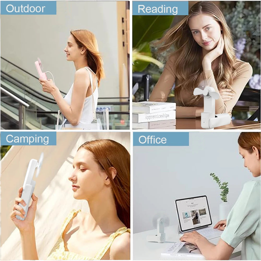 Mini Portable Rechargeable Handheld Fan with Power Bank