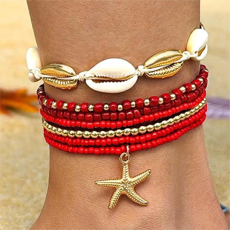 Bohemian Beach Bracelet Set – Layered Starfish & Shell Jewelry for Women