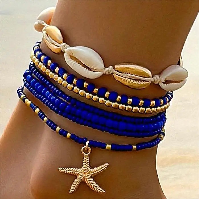 Bohemian Beach Bracelet Set – Layered Starfish & Shell Jewelry for Women