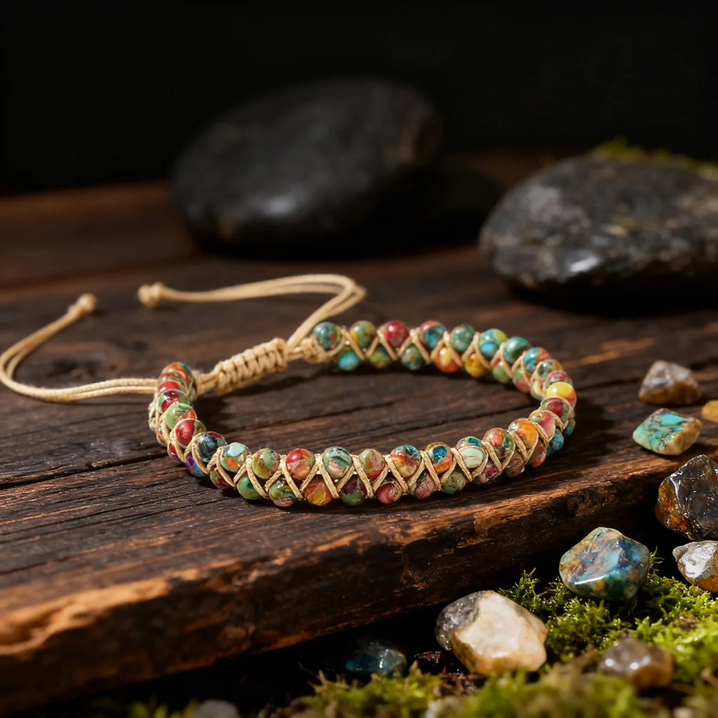 Bohemian Emperor Stone Wrap Bracelet – Braided Rope Natural Stone Bangle for Women