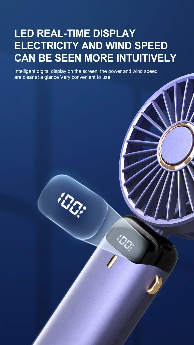 3-in-1 Neck Hanging & Handheld Fan with LED Display & Phone Stand