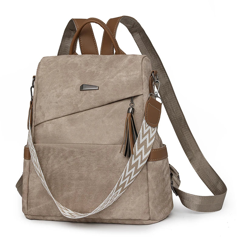 Women's PU Leather Backpack - Large Capacity Fashion Daypack with Tassel