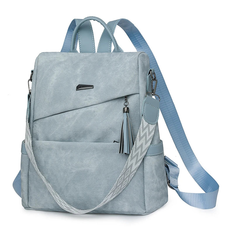 Women's PU Leather Backpack - Large Capacity Fashion Daypack with Tassel