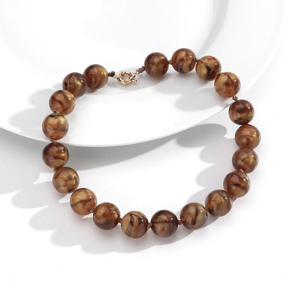 Vintage Beaded Choker Necklace – Bohemian Resin Bead Jewelry for Women