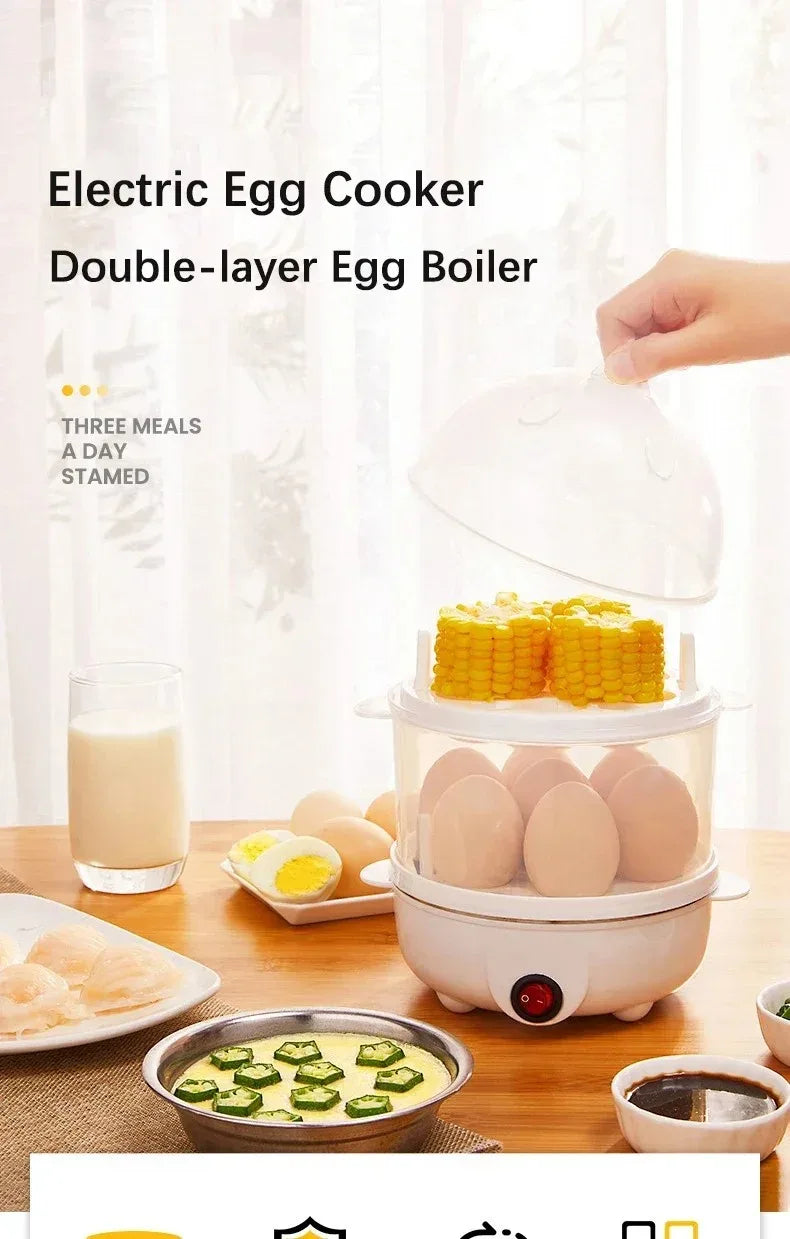 Electric Egg Cooker & Steamer | Single or Double Layer | 360° Rapid Steam | Mini Breakfast Machine