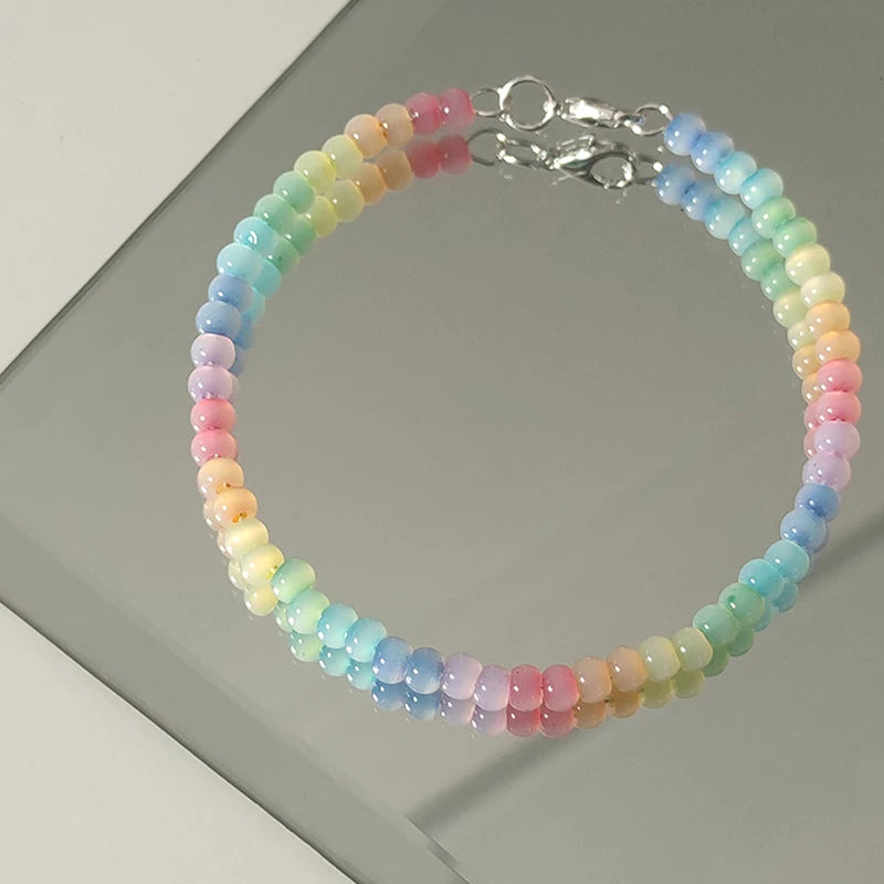 Rainbow Beaded Bracelet – Colorful Bohemian Style for Women & Girls