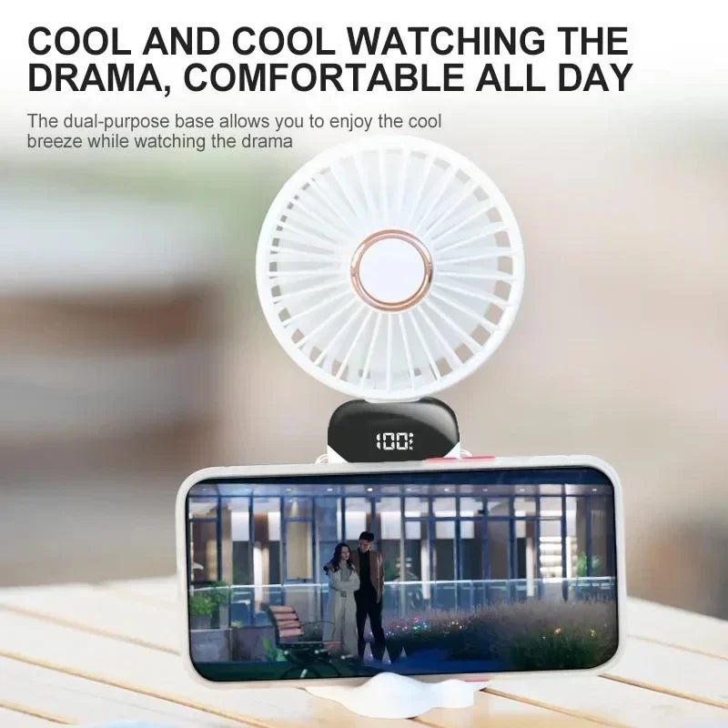 3-in-1 Neck Hanging & Handheld Fan with LED Display & Phone Stand