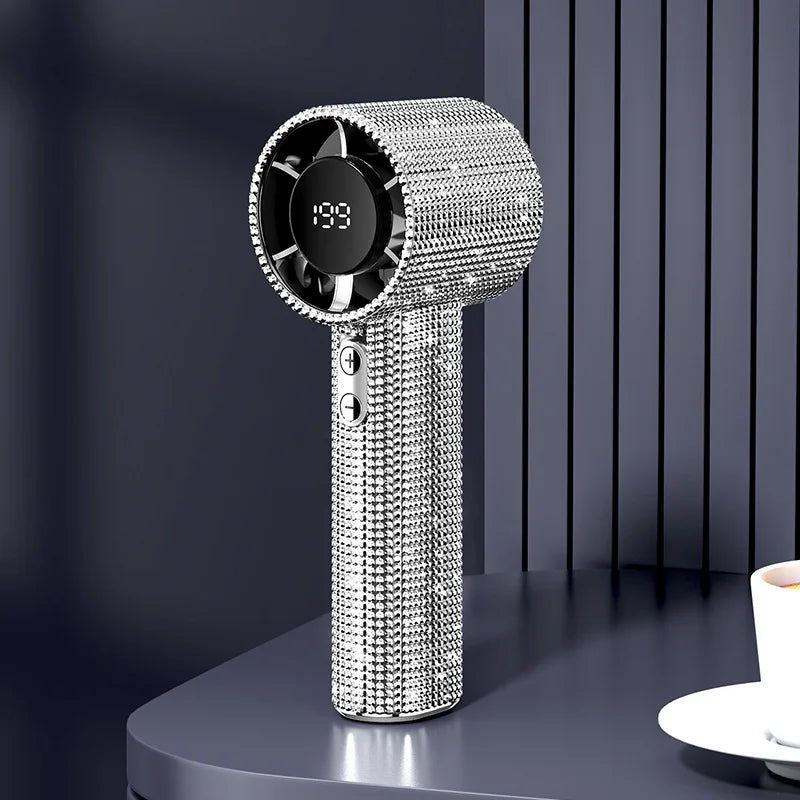 Elegant Diamond Glitter Handheld Fan with Long Battery Life