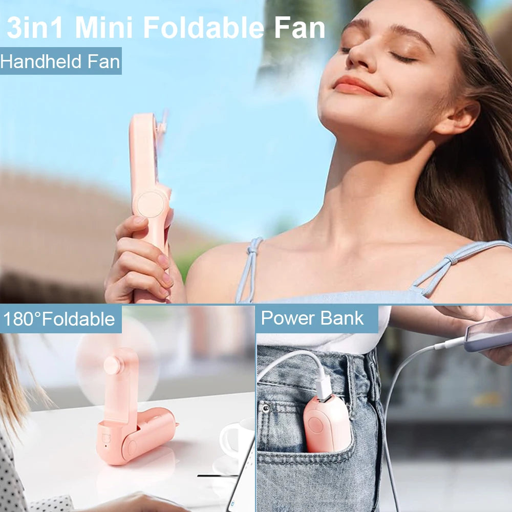 Mini Portable Rechargeable Handheld Fan with Power Bank