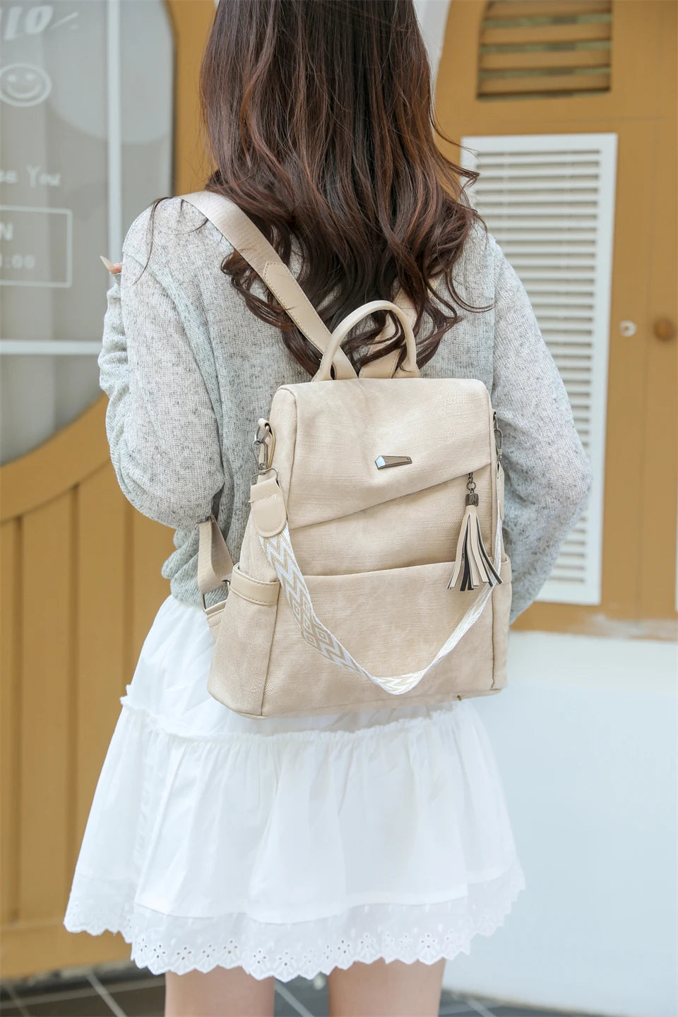 Women's PU Leather Backpack - Large Capacity Fashion Daypack with Tassel
