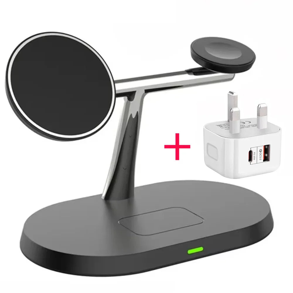 3-in-1 Magnetic Wireless Charger Stand | 30W Fast Charging for iPhone, Apple Watch & AirPods