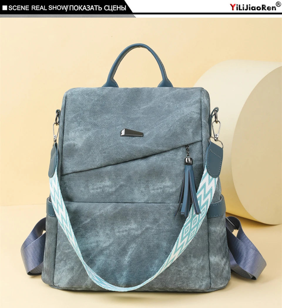 Women's PU Leather Backpack - Large Capacity Fashion Daypack with Tassel