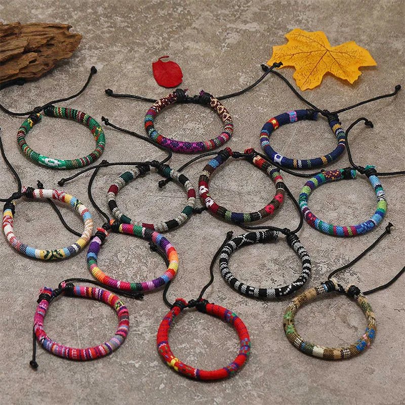 12-Piece Bohemian Bracelet Set – Adjustable Ethnic Style Bracelets for Women & Men