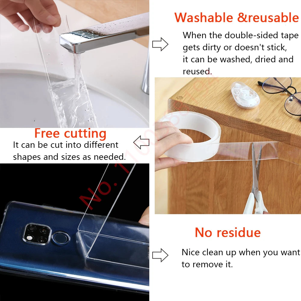 Nano Double-Sided Adhesive Tape – Waterproof, Reusable & Residue-Free | Home, Car & Office