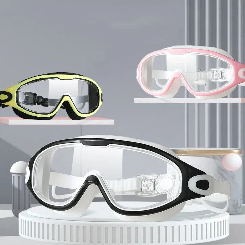 Big Frame Swimming Goggles Adults with Earplugs Swim Glasses Professional HD Anti-fog Goggles Silicone Eyewear Men Women