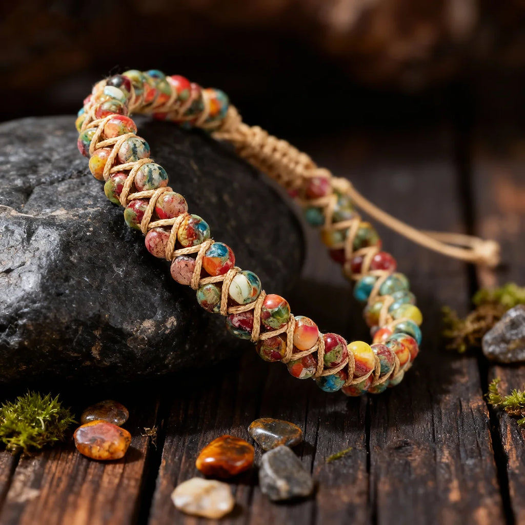 Bohemian Emperor Stone Wrap Bracelet – Braided Rope Natural Stone Bangle for Women