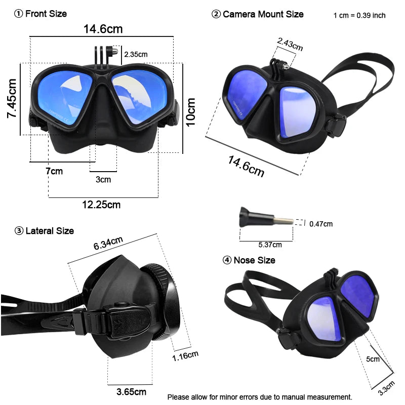JUNHAIINS Tempered Glass Freediving Mask Snorkeling Set Foldable snorkel J-type Diving Mask with Camera Mount