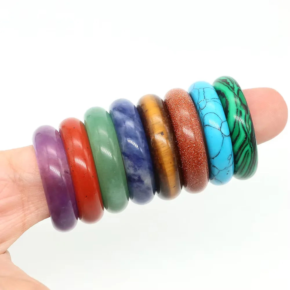 Natural Stone Crystal Band Rings for Women Men Amethyst Lapis Pink Quartz Agates Dainty Finger Ring Charm Jewelry Couple Gift