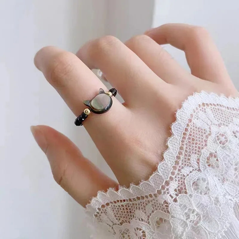 Natural Moonstone Obsidian Bracelets Couple Minimalist Bracelet Handmade Cute Black White Cat Bracelet Party Jewelry Gifts