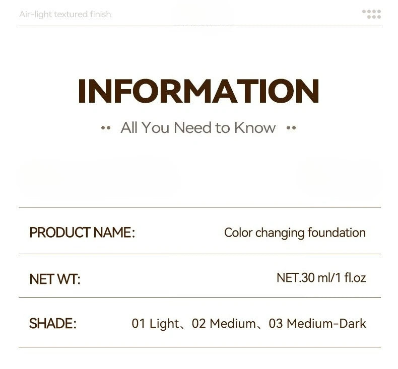 Color-Changing Sunscreen Foundation,Skin Tone Matching,All-Day Long-Lasting Wear,Perfect Base for Flawless Makeup
