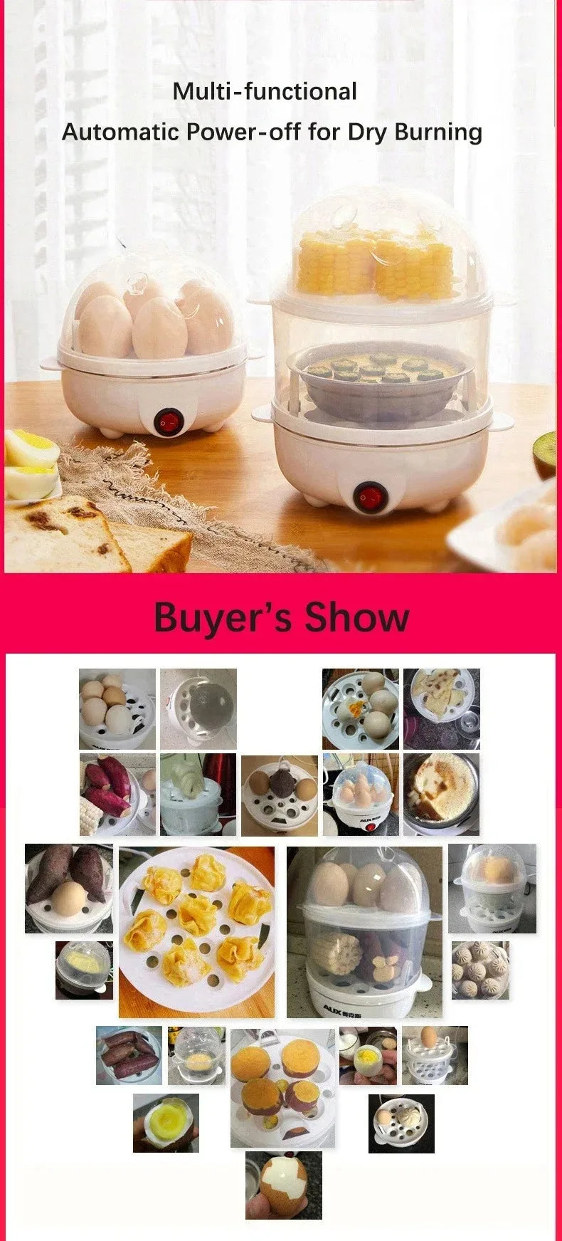 Electric Egg Cooker & Steamer | Single or Double Layer | 360° Rapid Steam | Mini Breakfast Machine