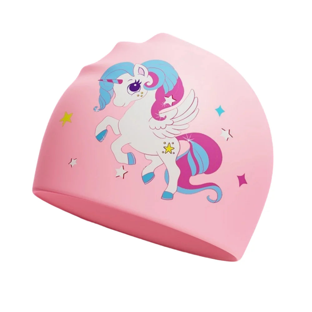 Children's Cartoon Unicorn Pink Swimming Goggles Underwater Waterproof and Anti-Fog Silicone Swimming Cap Swim Cap Goggles Set