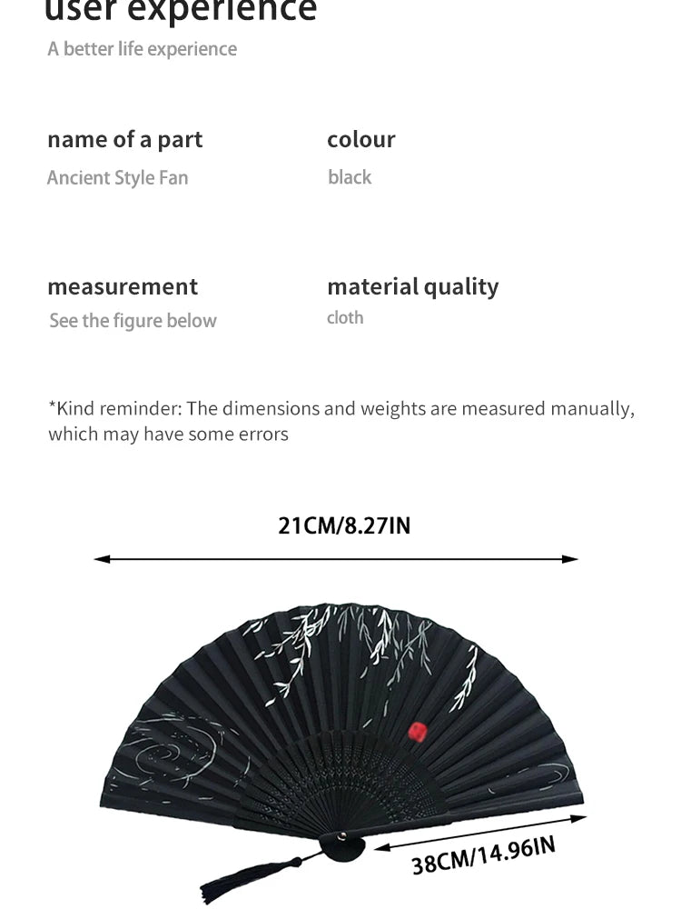Retro Bamboo Folding Hand Fan - Black