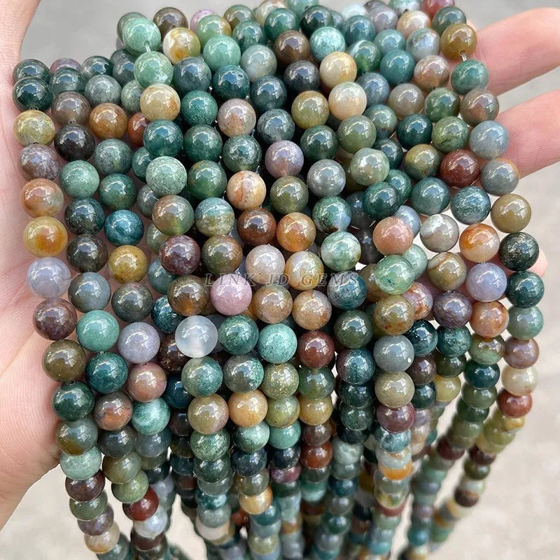 Natural Stone Beads Indian Agate Stone Round Ball Loose Beads 4 6 8 10 12MM for Jewelry Making Necklace DIY Bracelets Accessory