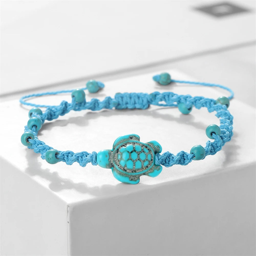 Natural Stone Braided Bracelet with Turtle Pendant – Handmade Healing Jewelry for Men & Women