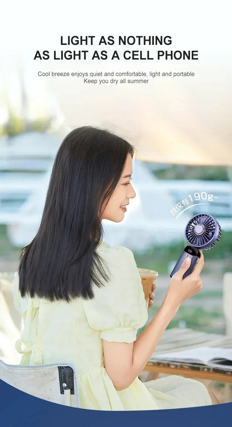 5-Speed Rechargeable Handheld Fan with LED Display & Aromatherapy