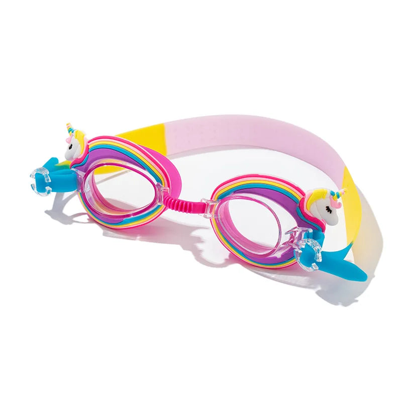 Cartoon Colorful Pony Children's Swimming Goggles Waterproof Anti Fog Adjustable Glasses