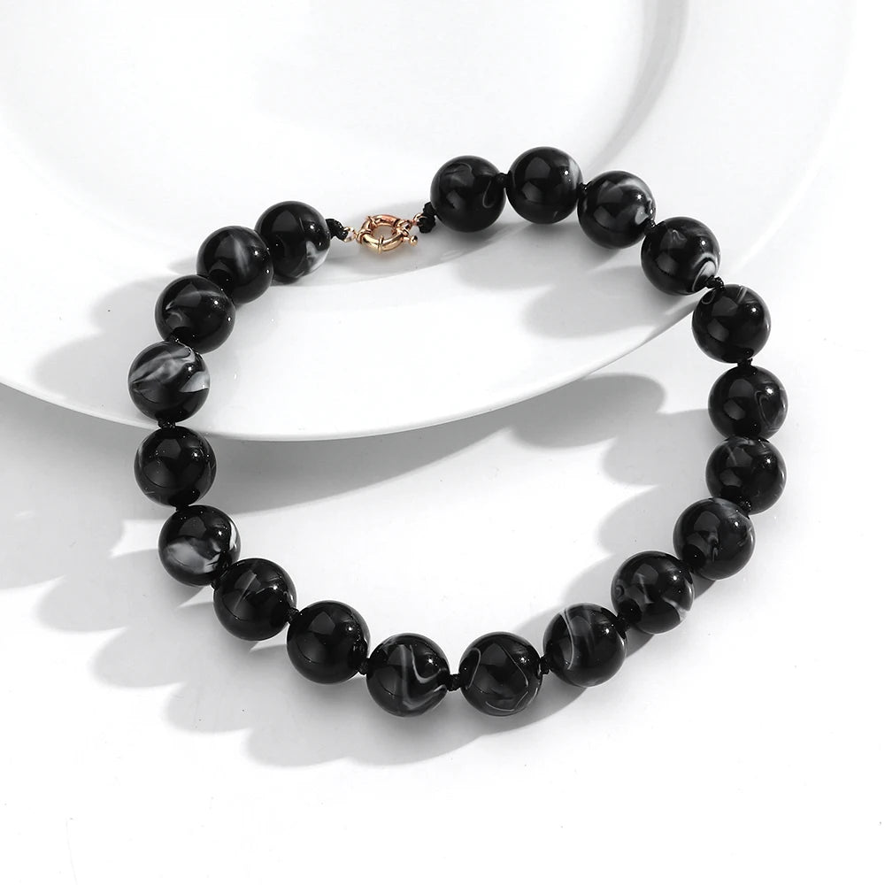 Vintage Beaded Choker Necklace – Bohemian Resin Bead Jewelry for Women