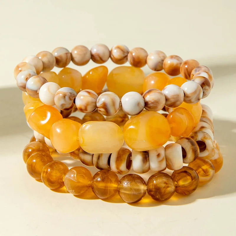 4-Piece Bohemian Beaded Bracelet Set – Multi-Layered Acrylic Stacking Bracelets for Women