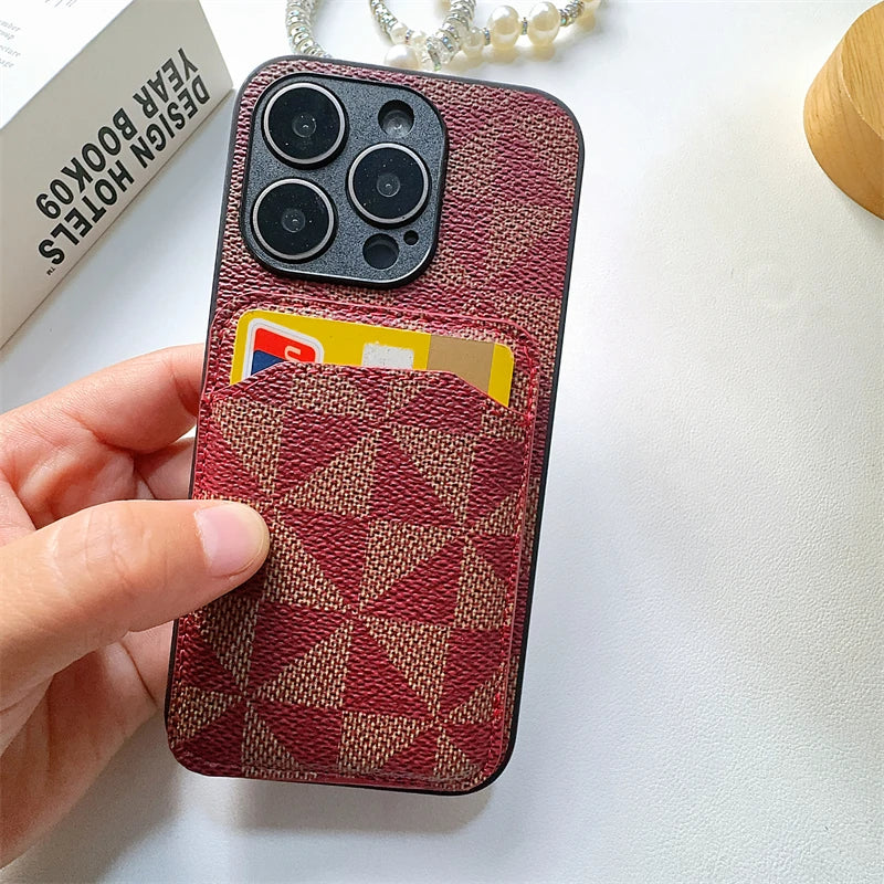 Luxury Triangular pattern Clip bag PU leather Case for iPhone 16 15 14 Phone Cover 13 12 11 Pro MAX Hard Shockproof Back Funda
