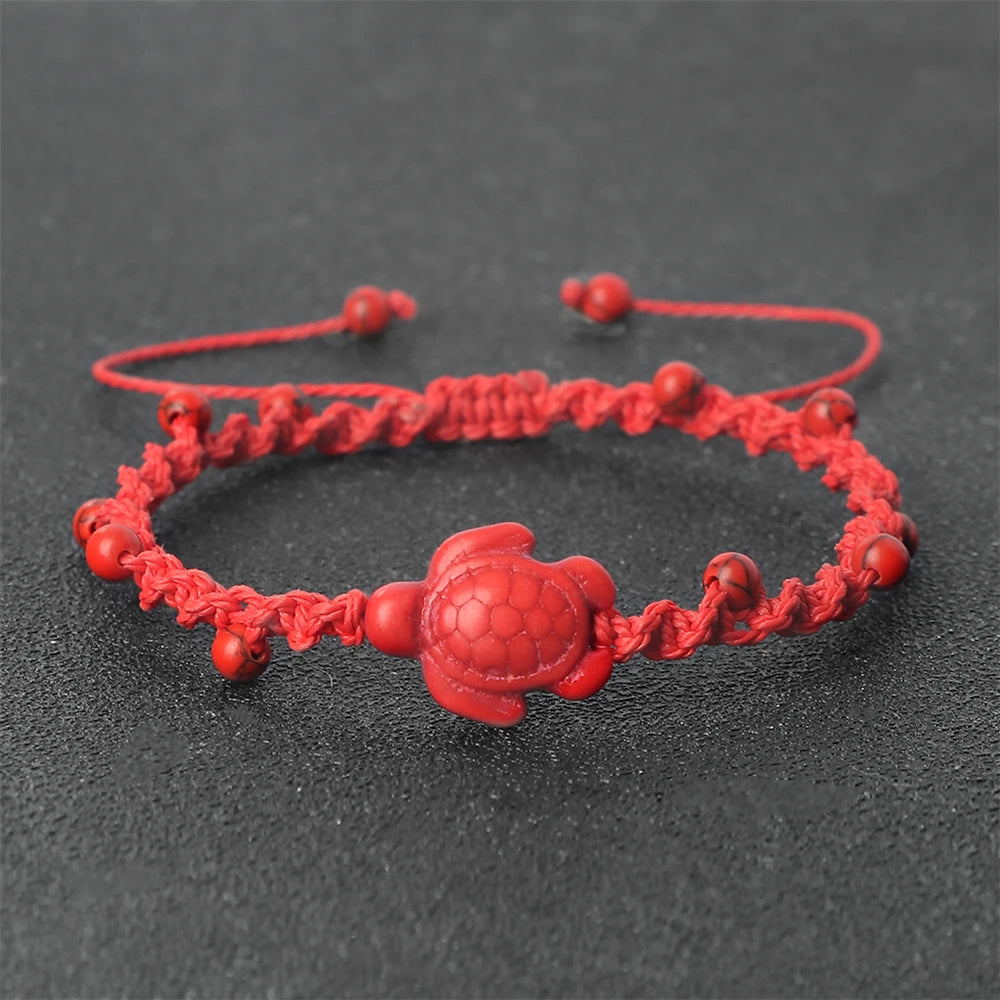 Natural Stone Braided Bracelet with Turtle Pendant – Handmade Healing Jewelry for Men & Women