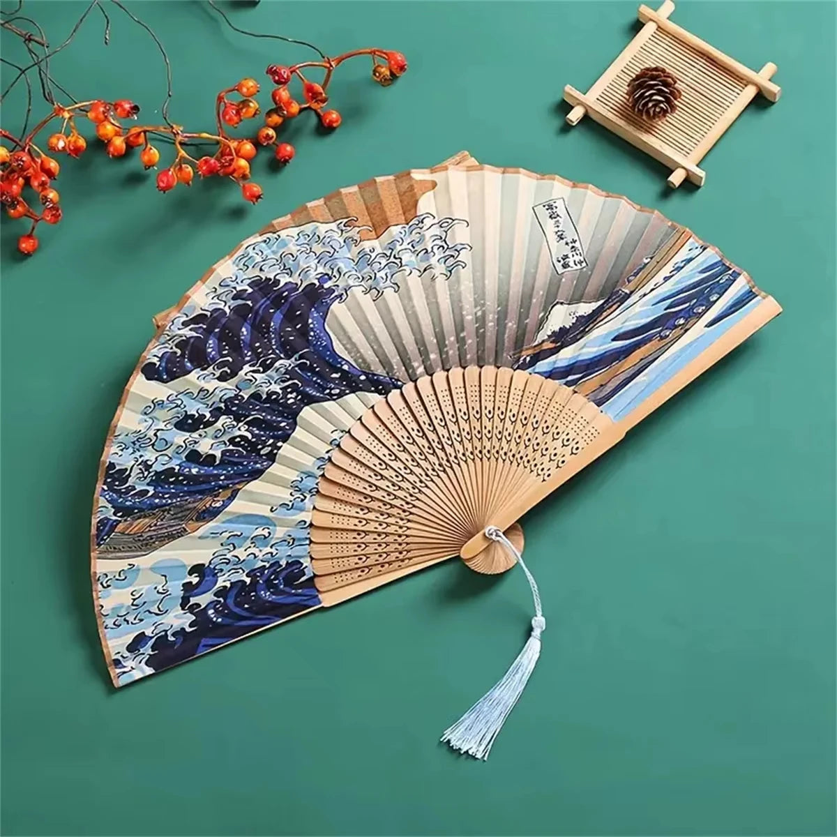 Handheld Folding Ancient Style Fan with Tassel