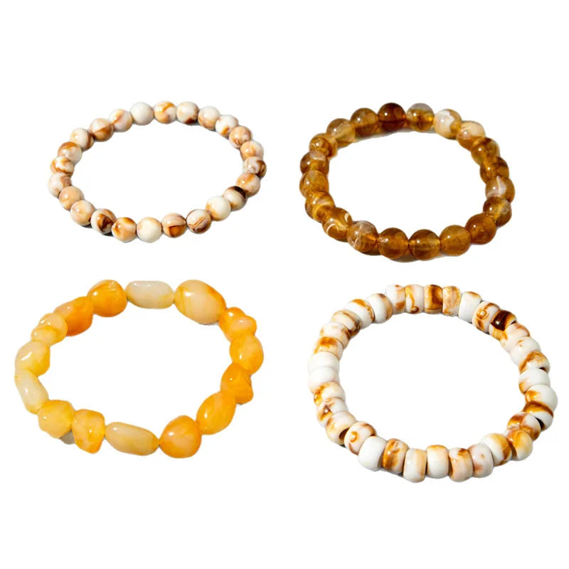 4-Piece Bohemian Beaded Bracelet Set – Multi-Layered Acrylic Stacking Bracelets for Women