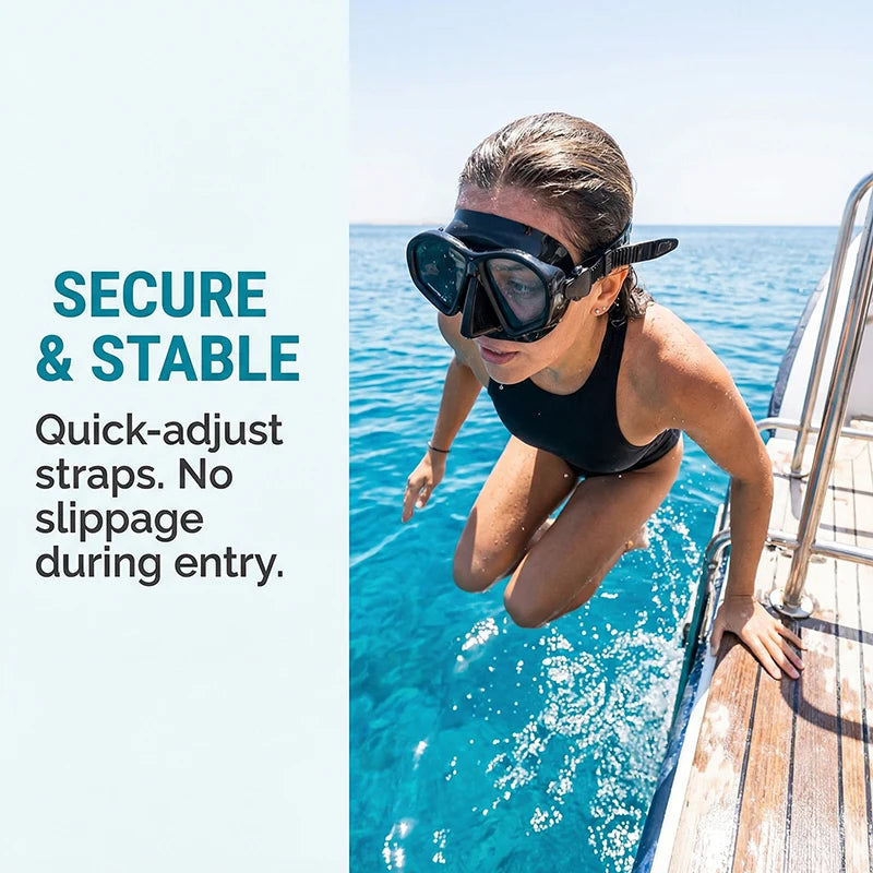 JUNHAIINS Tempered Glass Freediving Mask Snorkeling Set Foldable snorkel J-type Diving Mask with Camera Mount