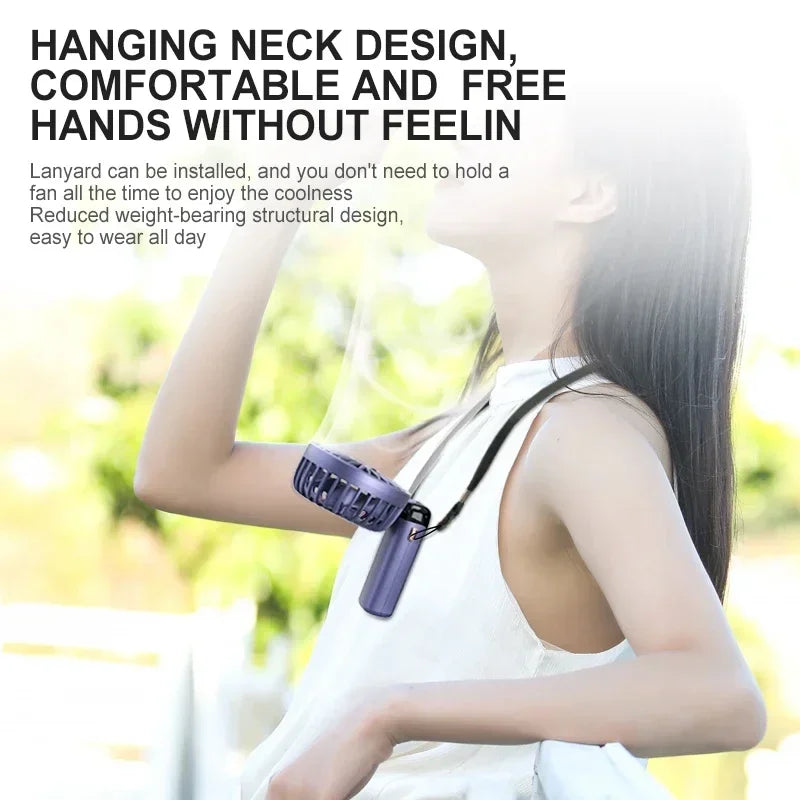 3-in-1 Neck Hanging & Handheld Fan with LED Display & Phone Stand