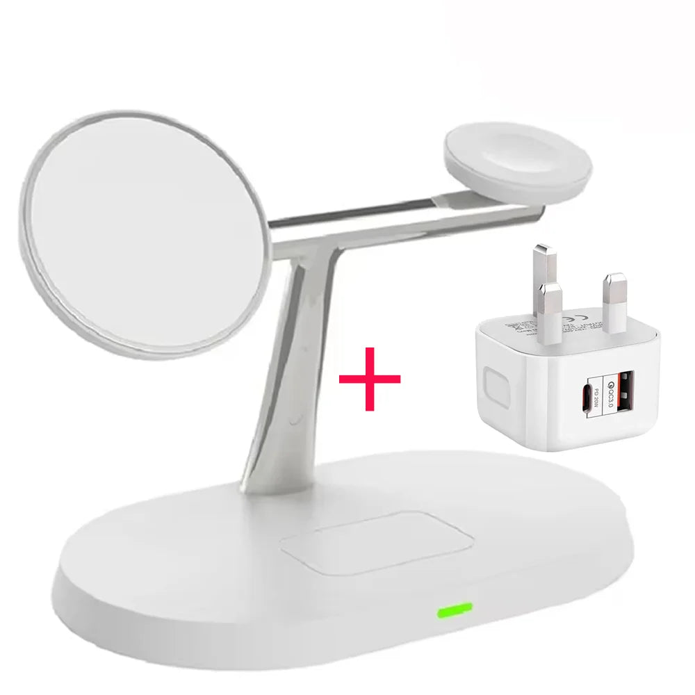 3-in-1 Magnetic Wireless Charger Stand | 30W Fast Charging for iPhone, Apple Watch & AirPods